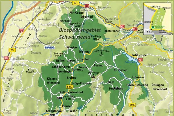 Karte des Biosphärengebiet Schwarzwald